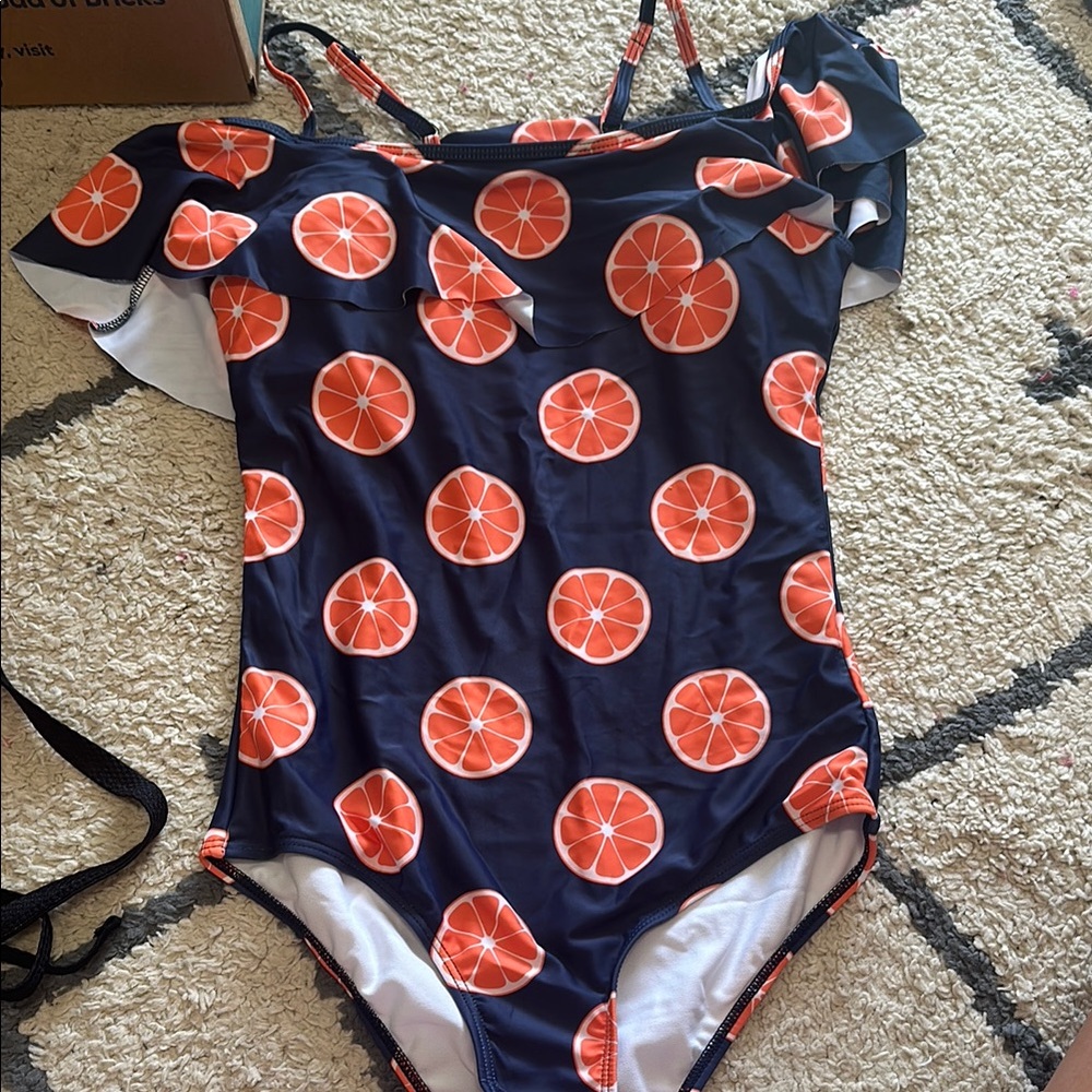 Vibrant Orange and Blue Citrus One Piece Swimsuit